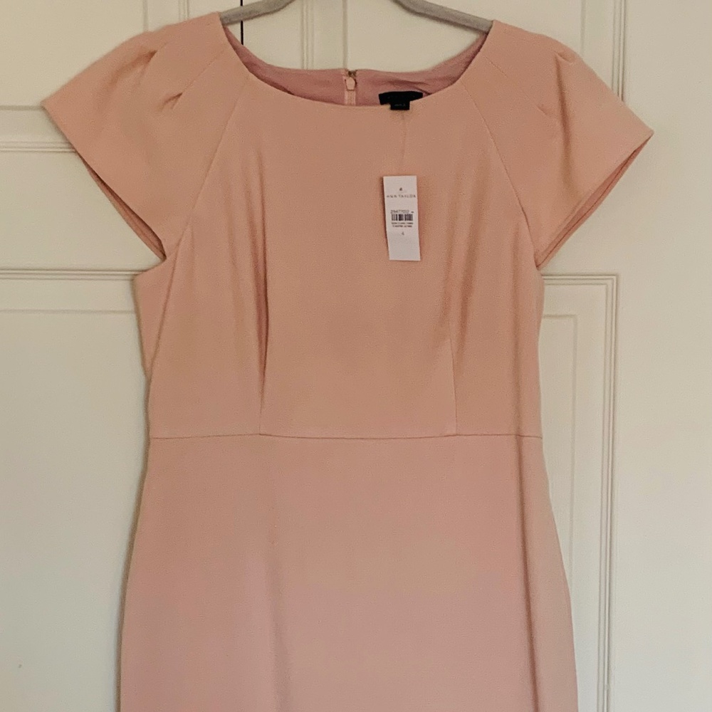 Ann Taylor Double Weave Pleat Sleeve Sheath Dress in Rose Smoke, Size 4